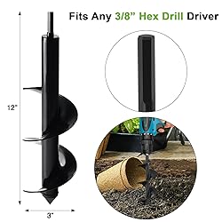 Auger Drill Bit for Planting 3 x 12 Inch, Garden