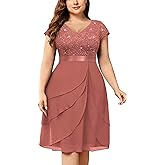 Miusol Women's Plus Size Sequin Lace V Neck Ruffle Tiered Chiffon Cocktail Party Dress