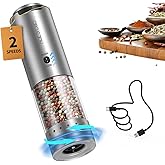 CIRCLE JOY Speed Control Electric Pepper Grinder USB Charging Pepper Mill Grinder with 6 Levels Adjustable Coarseness, White 