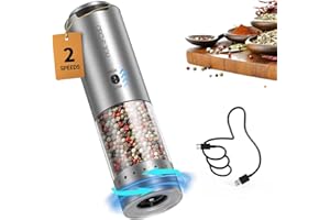 CIRCLE JOY Speed Control Electric Pepper Grinder USB Charging Pepper Mill Grinder with 6 Levels Adjustable Coarseness, White 