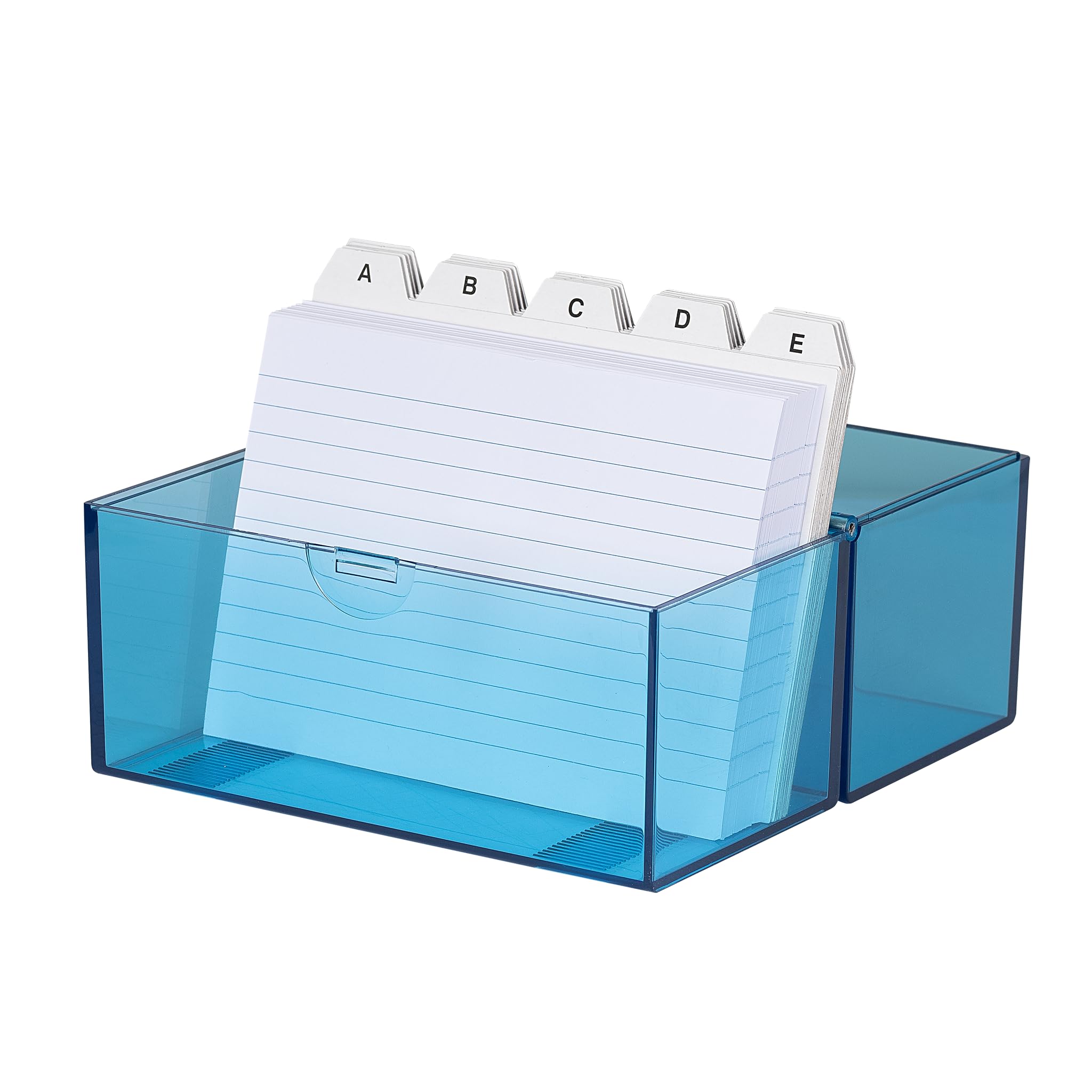 Wedo 2506303 Card boxes (DIN A6 transverse for about 200 cards, plastic translucent blue, including 100 index cards and tabs, 15.9 x 8.3 x 13.7 cm) white