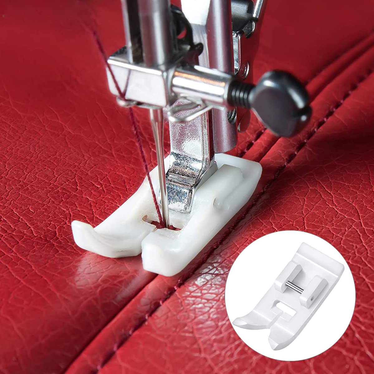 2 PCS Roller Presser Foot and Non-Stick Zigzag Teflon Presser Foot - Fits All Low Shank Snap-On Singer, Brother, Babylock, Janome Sewing Machine