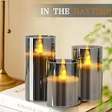 Yinuo Mirror Led Flameless Candles 3 Pack Grey Glass 4 5 6 inch with Remote view 2