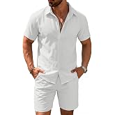 COOFANDY Men's 2 Pieces Cotton Linen Set Short Sleeve Button Down Shirts Summer Beach Shorts Casual Outfits