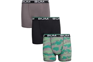 B.U.M. Equipment Boys Performance Dry-Fit Compression Boxer Briefs (3 Pack), Black/Camo/Charcoal, Size X-Large / 16-18