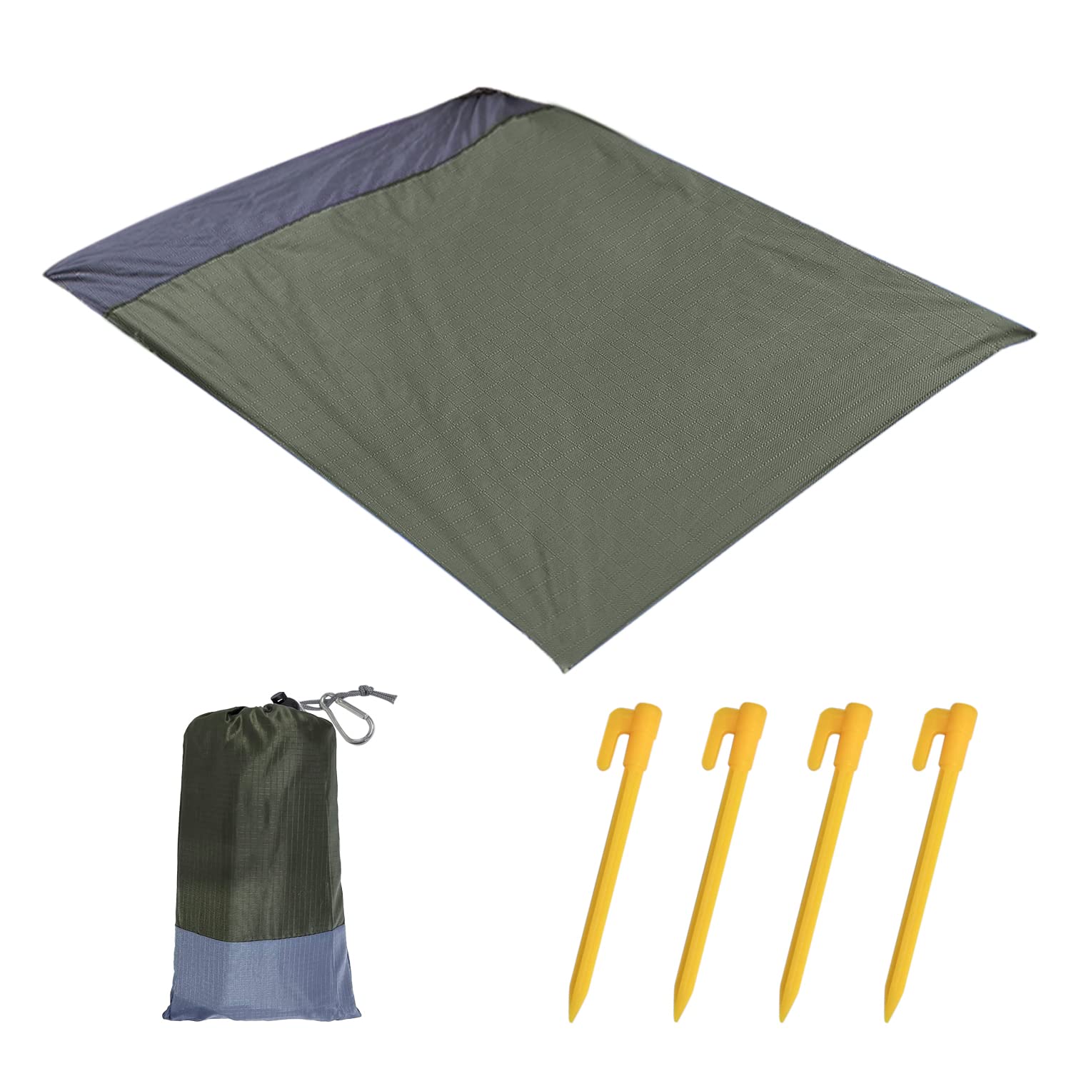 140 cm x 200 cm Picnic Mat, Super Lightweight and Compact Camping Blanket, Camping Rain Cover, Suitable for Outdoor Barbecue, Beach, Travel, Picnic, etc., with 4 Ground Hooks and 1 Storage Bag (Green)