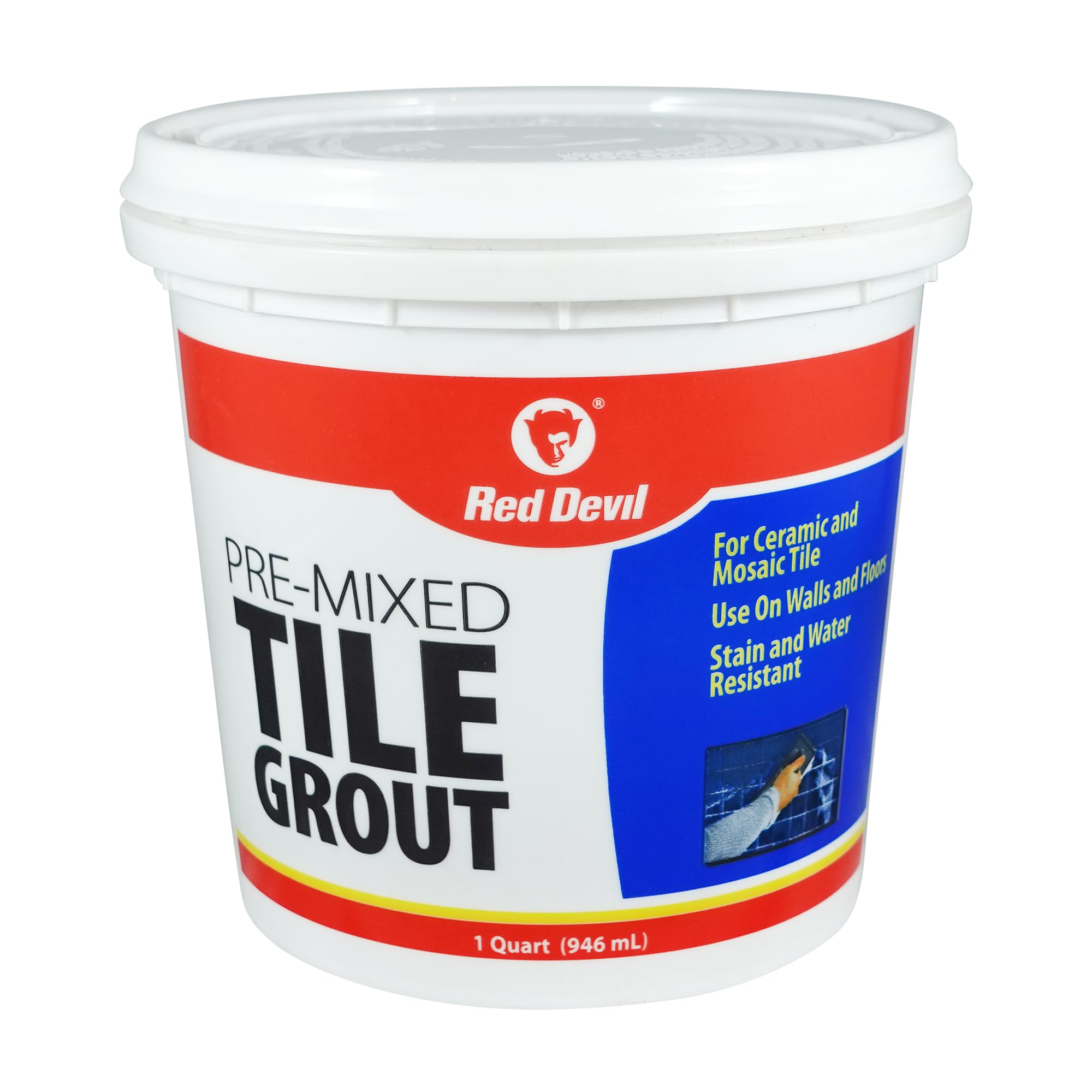 Photo 1 of Red Devil 0424 Pre-Mixed Tile Grout - Professional Quality, Excellent Adhesion, Ideal for Wall & Floor Use - 1 Quart, White, Made in USA