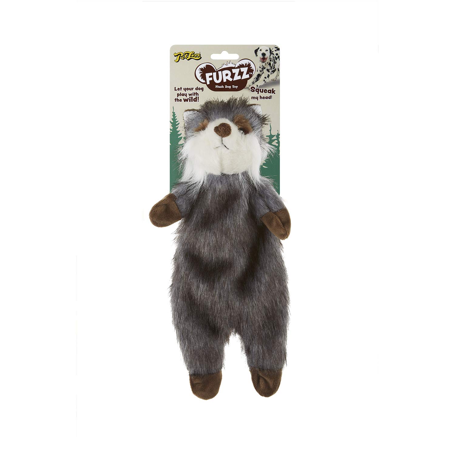 Pet Love Furzz Plush Dog Toy with Squeaker - Raccoon, Small (31cm long), S