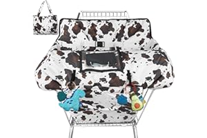 WRUZBXCN Shopping Cart Cover for Baby High Chair Cover Grocery Cart Cover for Baby Girl Boy Toddler Brown Cow Print Portable Shopping Cart Cover with Safety Harness