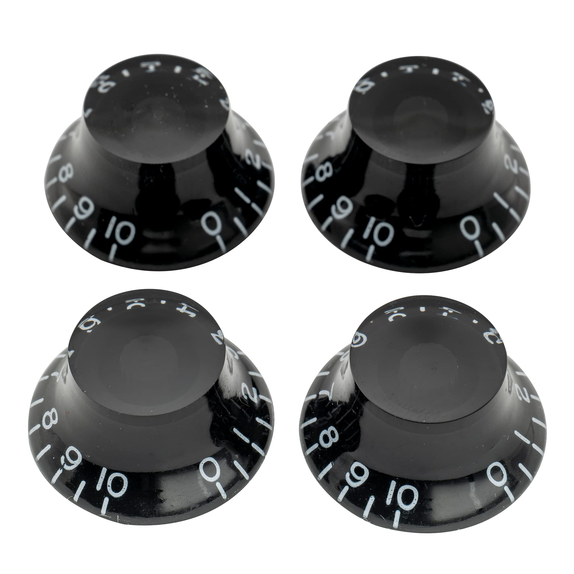 Musiclily Pro Metric Size 18 Splines Bell Top Hat Control Knobs for Asia Import Guitar Bass Split Shaft Pots, Black (Set of 4)
