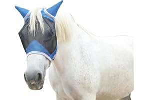 GALLOPOFF Horse Fly Mask with Ears Cover | Forelock Opening for Tangle-Free Mane Care | UV Protection & Breathable Mesh | No Rub Fit and Enhanced Visbility for Trail Riding RoyalBlue Full