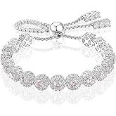 Moissanite Halo Bracelet 4.9CT-8.0CT Lab Grown Moissanite Bracelet for Women 18K White Gold Plated S925 Sterling Silver Adjustable Tennis Bracelet 5MM/7.5MM Iced Out Bracelets Cluster Jewelry