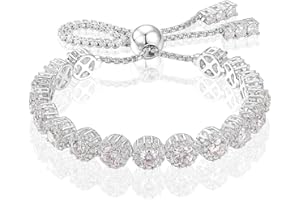 TUHE Moissanite Halo Bracelet 4.9CT-8.0CT Lab Grown Moissanite Bracelet for Women 18K White Gold Plated S925 Sterling Silver Adjustable Tennis Bracelet 5MM/7.5MM Iced Out Bracelets Cluster Jewelry