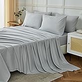 ILAVANDE King Size Sheets Set 6 Piece,Hotel Luxury Super Soft 1800 Series Microfiber Grey Bed Sheets King Set-Wrinkle Free & Breathable-14 Deep Pocket Sheets for King Size Bed(King,Light Grey)