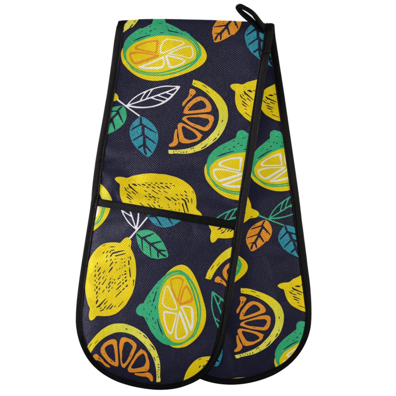 ZZXXB Lemon Print Double Oven Mitt Heat Resistant Non-Slip Kitchen Gloves Extra Long 7" x 35" for Cooking Baking Barbecue Grilling — image 1
