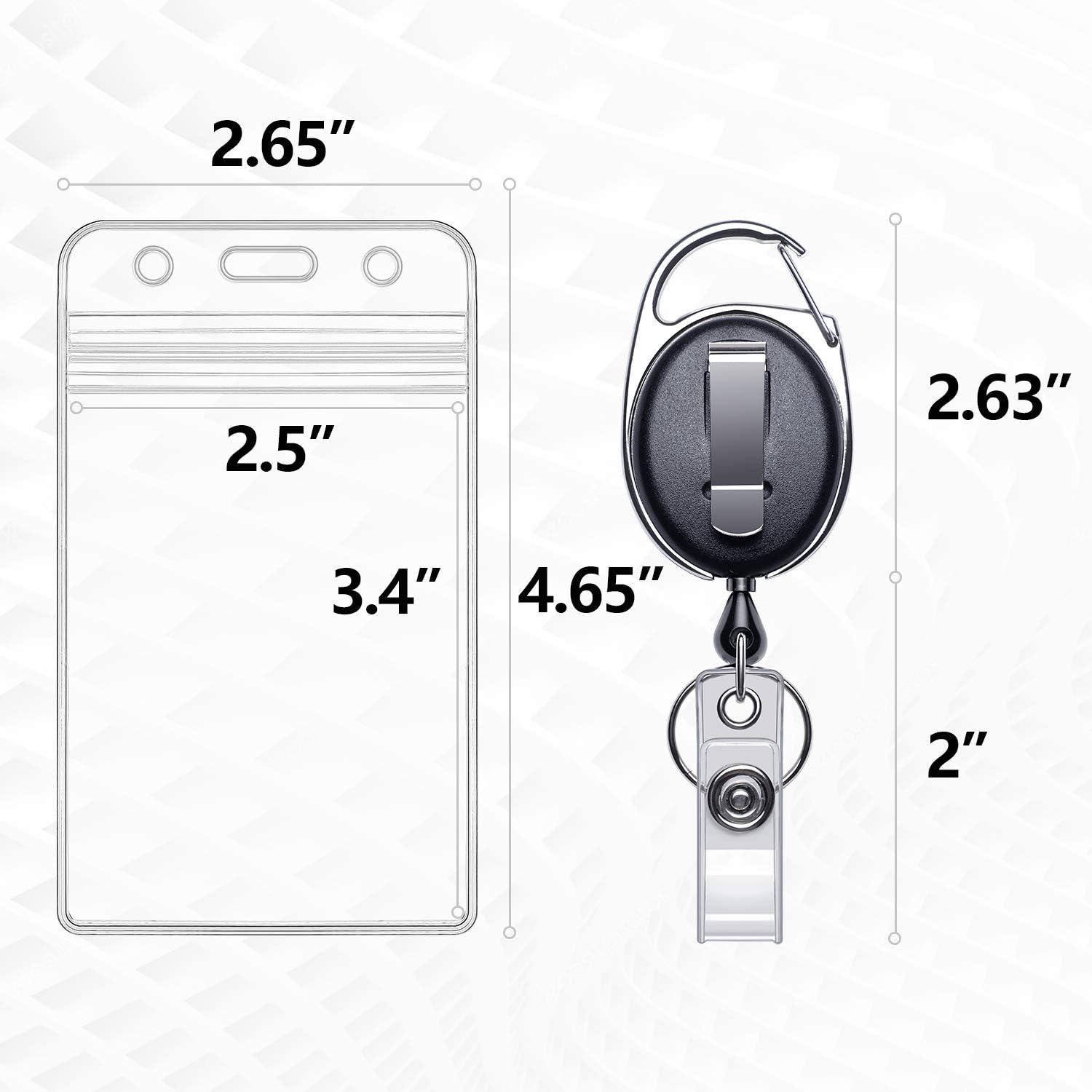 Ktrio 2 Pack ID Badge Holders & Retractable Carabiner Reel Clip, Vertical Name Badge Holder with 28” Kevlar Pull Cord, Heavy Duty Clear PVC Plastic Tag Sleeves for Office, Nurse, Key, Lanyard, Black : Office Products