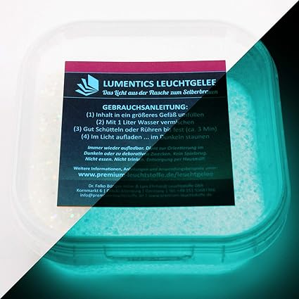 lumentics Lichtspeicher Granulat Natur/BlauGrün - Für 1 Liter im Dunkeln leuchtenden Wasserspeicher mit Glitzereffekt. DIY Ba