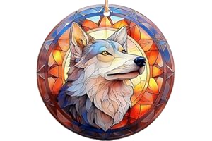 Wolf Sportyzen 2024 Christmas Ornament - Wolf in a Stained Glass Window Ceramic Ornament, Wolf Christmas Decoration, for Wolf Lovers, Family, Friends