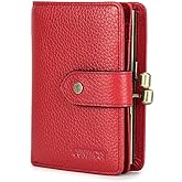 CONTACTS Full Grain Leather Kiss Lock Wallet for Women Small Kiss Clasp Coin Purse Red Bifold Card Holder with Rfid Blocking