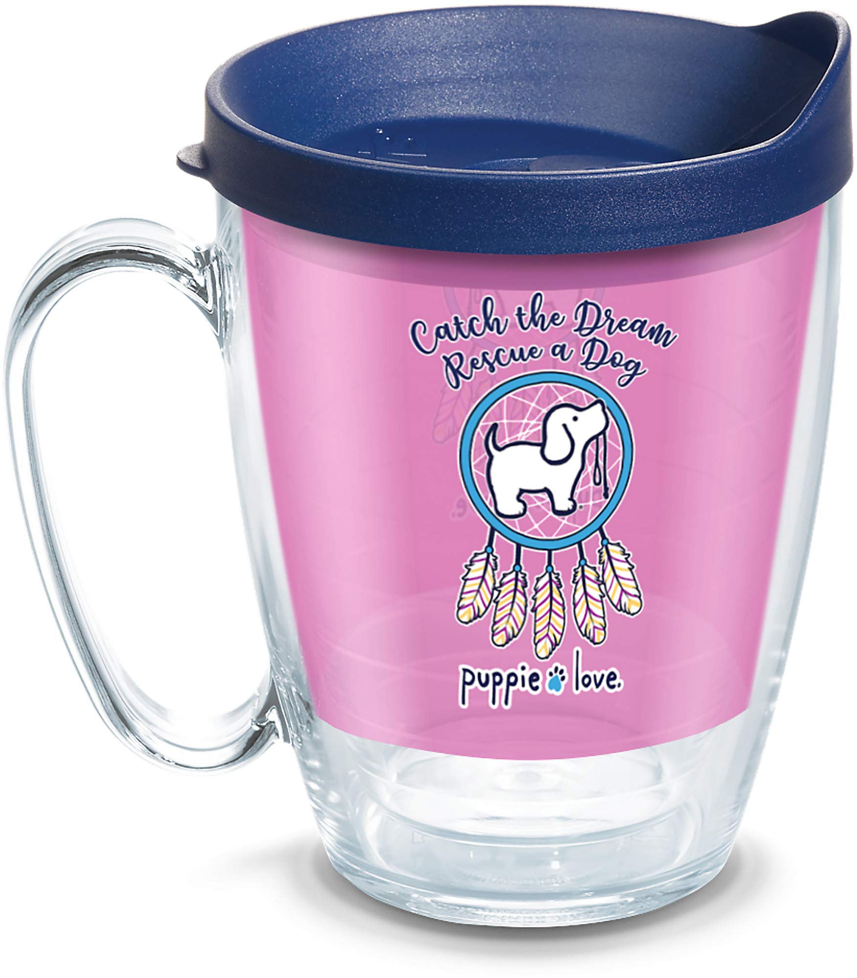 Tervis Puppie Love - Dream Catcher Insulated Tumbler with Wrap and Navy Blue Lid, 16oz Mug, Clear