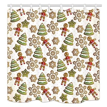 Gingerbread Man Cookies And Snow Flake Shower Curtain Bathroom