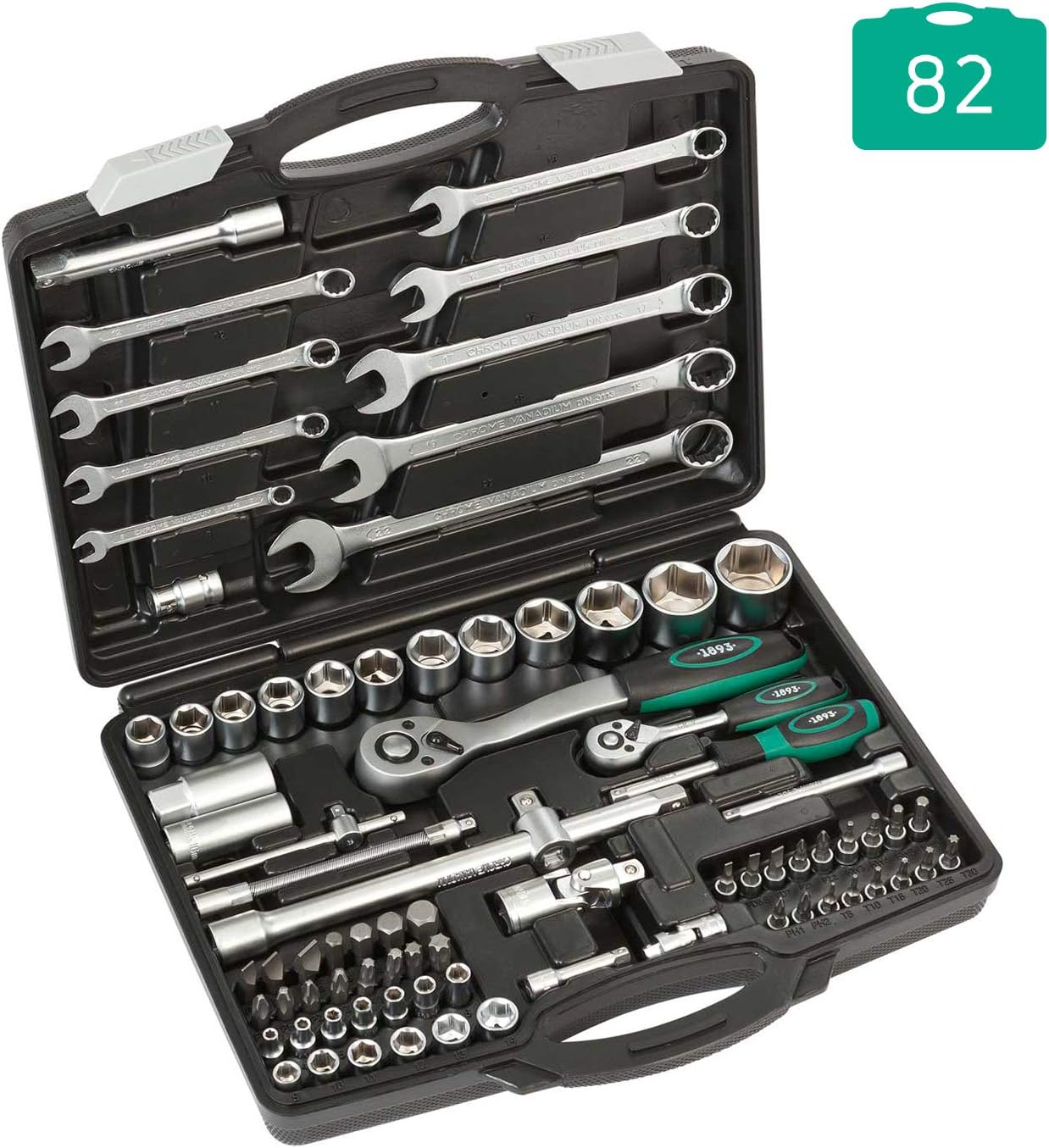 Socket Wrench Set 82 pcs 1/2" 1/4" with Ratchet and Combination Wrench
