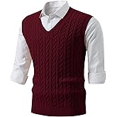 JMIERR Men's Sweater Vests Causal Sleeveless Cable Striped Knit V Neck Pullover