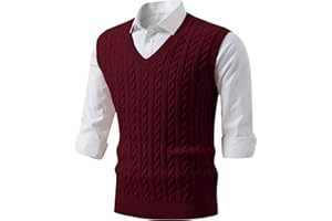 JMIERR Men's Sweater Vests Causal Sleeveless Cable Striped Knit V Neck Pullover