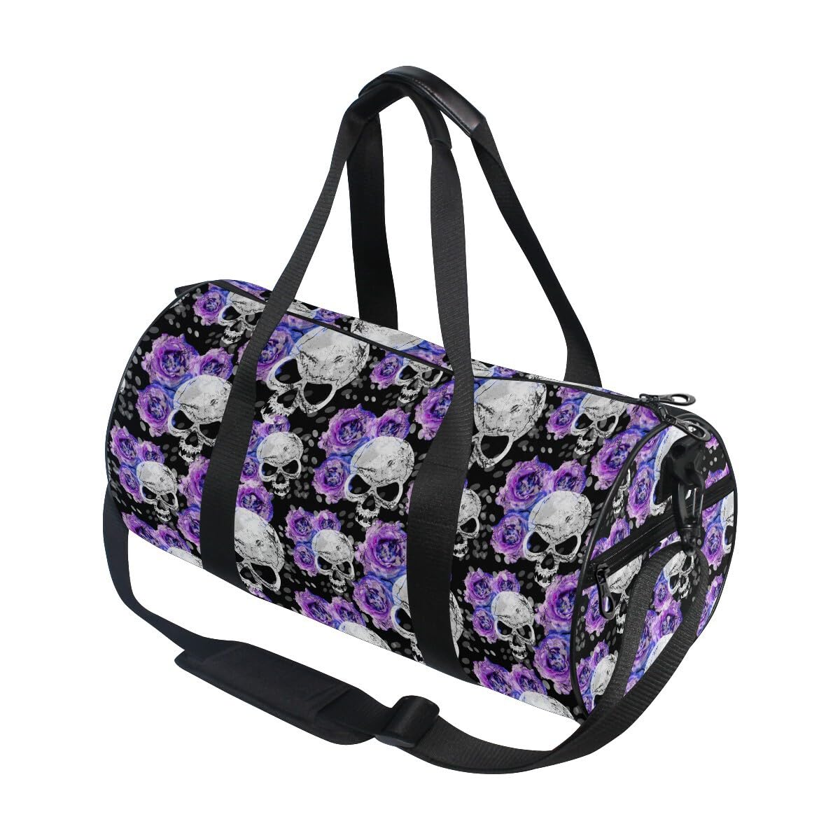 ALAZA Foldable Duffle Bag Womens Mens for Travel Sports Camping Yoga Swim, Flowers and Skulls Small Round Gym Bags with Shoulder Strap Top Handle