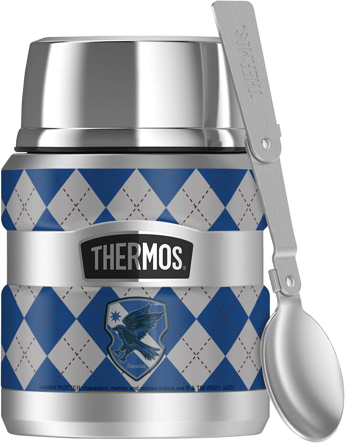 Harry Potter Ravenclaw Plaid Sigil, THERMOS STAINLESS KING Stainless Steel Food Jar with Folding Spoon, Vacuum insulated & Double Wall, 16oz