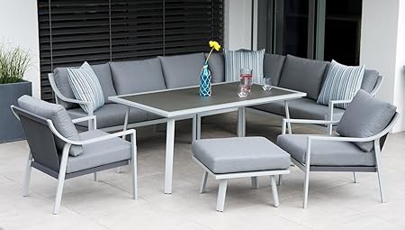 Amazon De Aluminium Garten Sitzgruppe Essgruppe Mit Eckbank Tisch Und Sofas Variabel Set Harvard Mit 2 Sofas Und Hocker