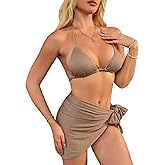 SOLY HUX Bikini Sets for Women Halter Triangle Bathing Suit with Beach Skirt 3 Piece Swimsuit