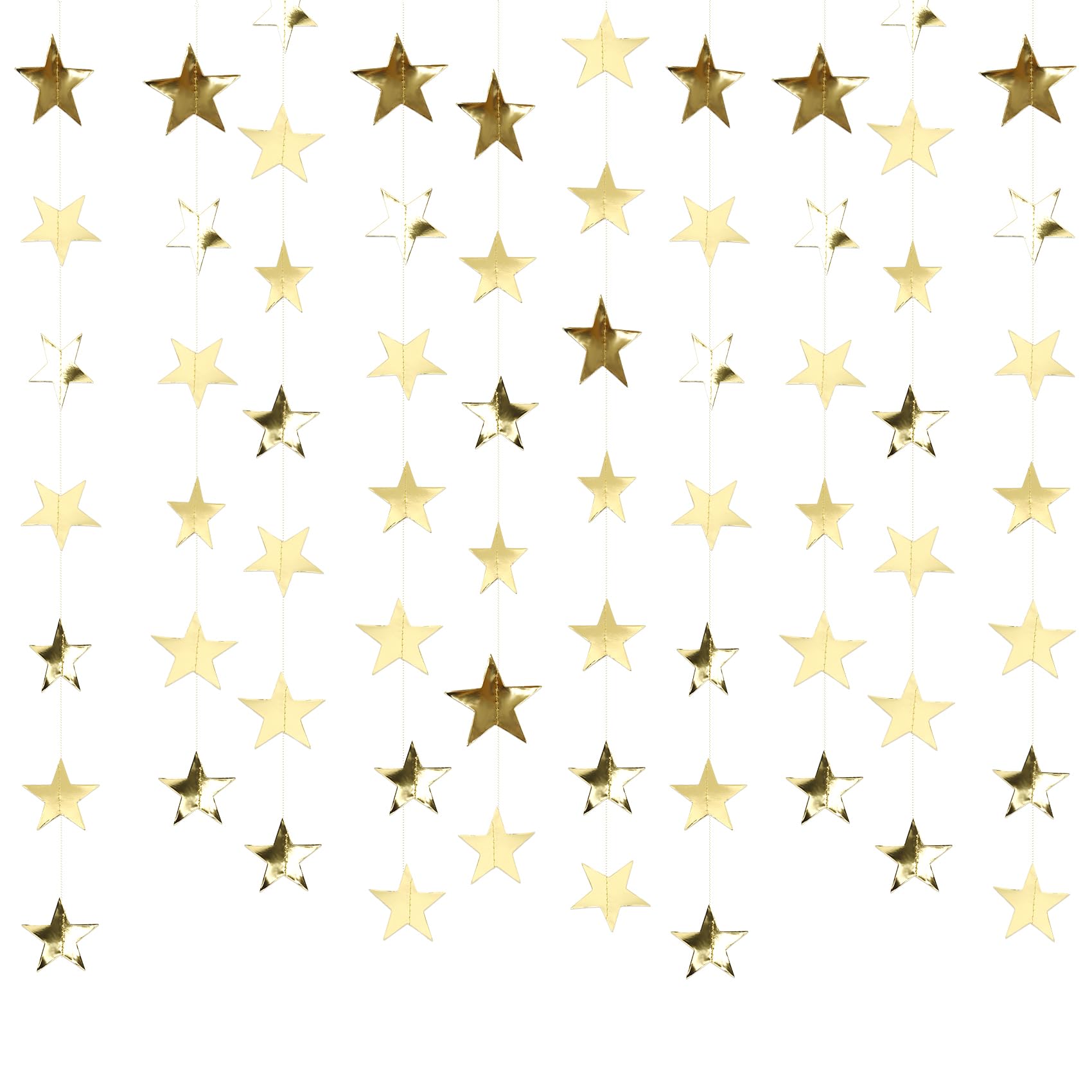 Reflective Star Paper Garland,4m 5PCS Sparkling Star Bunting Banner Hanging Decoration,Twinkle Little Stars Happy Birthday Banner Streamers,For Birthday Wedding Bridal Shower Home Garden Party(Golden)