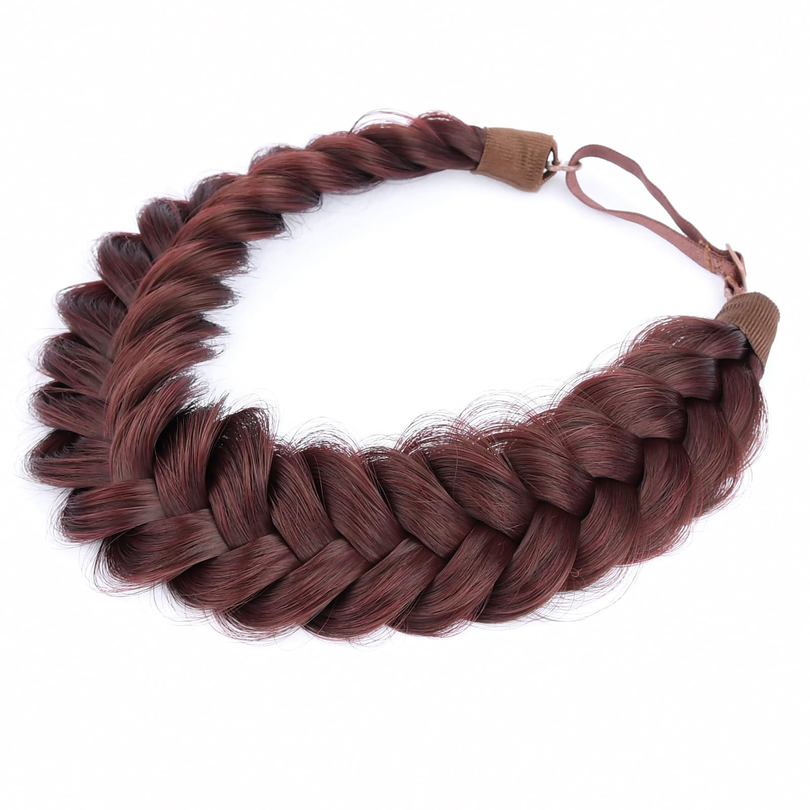 BOBIYA Messy Wide 2 Strand Synthetic Hair Braided Headband Classic Chunky Plaited Hair Headband (Dark Burgundy Brown) — image 1