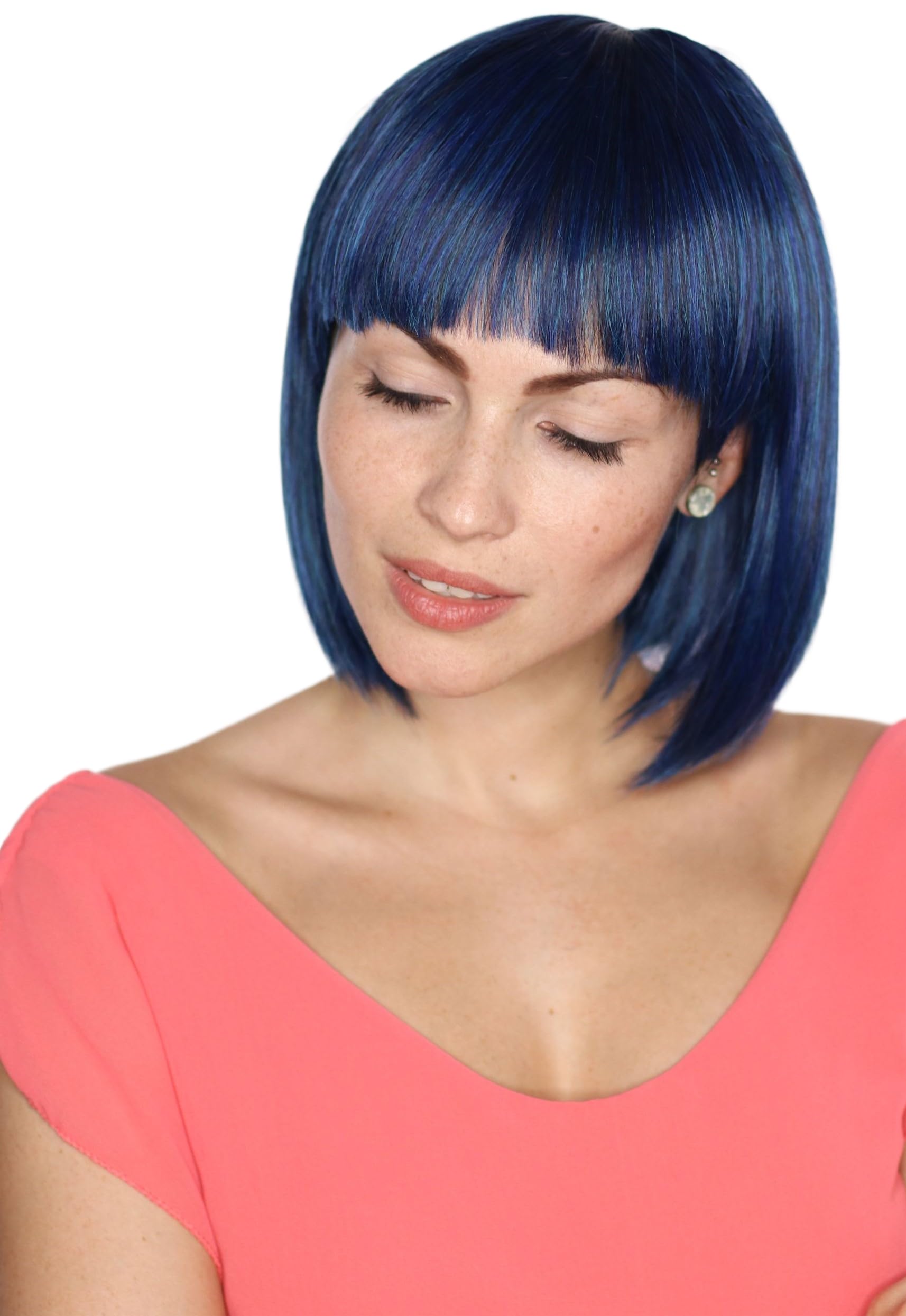 Prettyland ladies short natural like real hair short hair chin-length BOB straight wig blue-black short wig blue-black C442