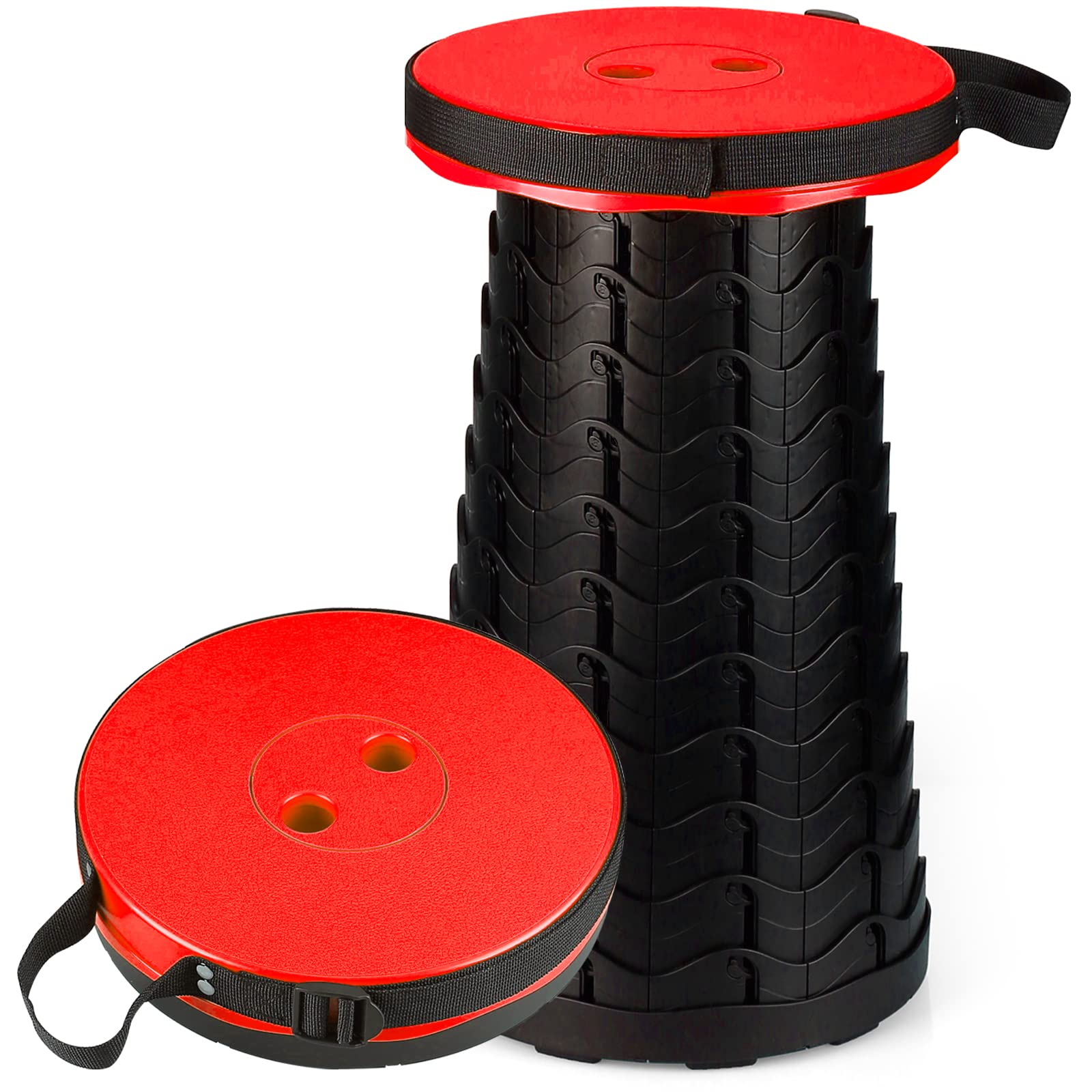 Auspicious Portable Folding Stool - Portable Telescopic Stool,Adjustable Height Camping Stool Portable,Lightweight Telescopic Stool for Outdoor Camping Fishing BBQ Indoor Kitchen Load 397 lb (Red)