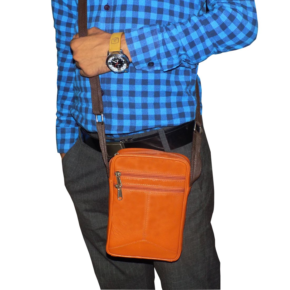 style98 tan genuine leather travel messenger bag for men,boys,girls & women