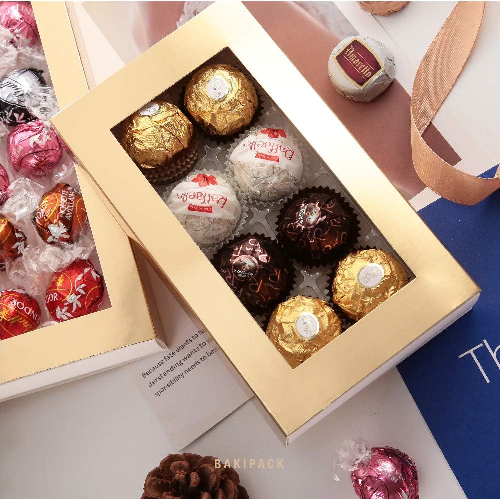 BAKIPACK Truffle Boxes, Chocolate Boxes, Candy Box Packaging with 4