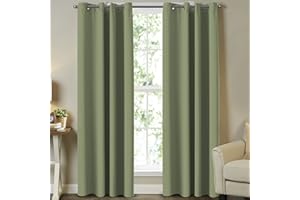 Turquoize Bedroom Blackout Curtains Panels Noise Reducing Thermal Insulated Solid Ring Top Blackout Window Curtains/Drapes, Energy Saving Nursery Curtains, 2 Panels, 52" W x 84" L, Sage