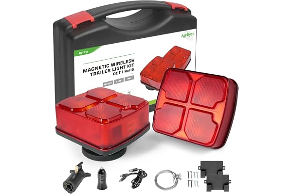 AgriEyes 2PCS Wireless Trailer Light Kit for Towing, Rechargeable LED Tow Lights Kit with Super Magnetic,7 Pin Plug, 2.4G Wir