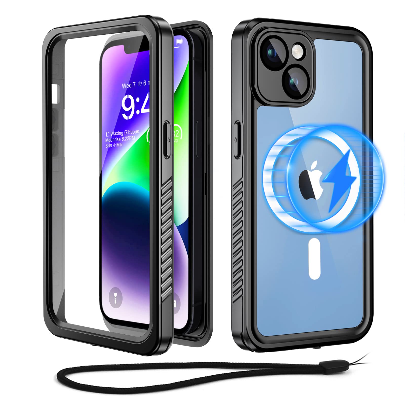 Beeasy for iPhone 14 Case Waterproof MagSafe Magnetic Shockproof Dustproof Case with Built in Screen Protector, Heavy Duty Full Body Protective Front and Back Cover for iPhone 14 6.1” Black — image 1