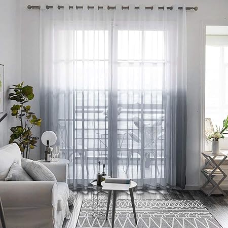 Topfinel Gradient Voile Curtain Solid Ombre Eyelet Net Window