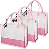 Shinylin 3 Pcs Initial Canvas Tote Bag Reusable Blank Personalized Present Bag for Valentine Bridesmaid Wedding Gift(Pink)