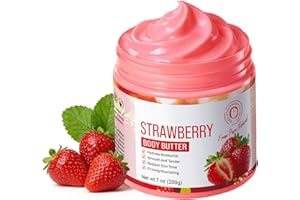Strawberry Body Butter for Women Dry Skin 200g - Deep Moisturizing Cream with Strawberry Extract, Nourishes & Smooths Rough S