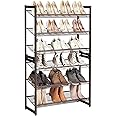 SONGMICS Shoe Rack, 6-Tier Shoe Organizer, Metal Shoe Storage for Garage, Set of 2, 3-Tier Stackable Shoe Shelf, with Adjustable Flat or Angled Shelves, 18-24 Pairs, Bronze ULMR03A-2