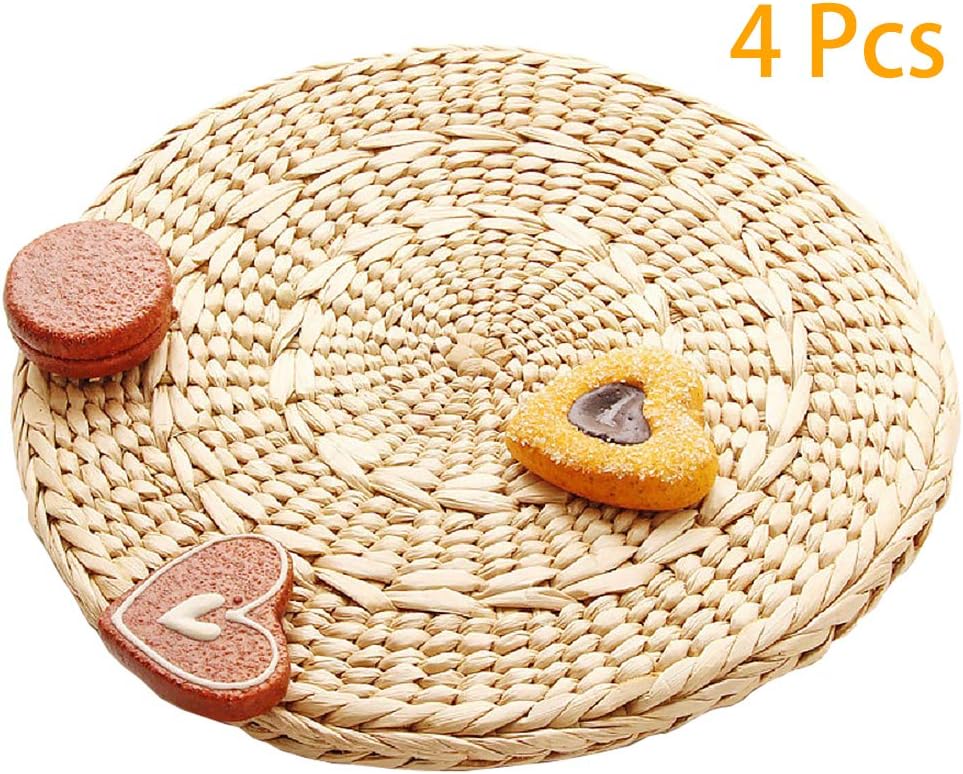 Zenfen Zrreyior 4 pcs Weave Round Heat Resistant Placemats Braided Rattan Tablemats for Dinng Table