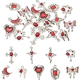 Cheriswelry 18pcs Cross Heart Moon Bowknot Metal Pendants Gothic Style Alloy Enamel Dangle Charms Rectangle Teeth Rhinestone Earring Charms 18~31mm for DIY Craft Necklace Jewelry Making