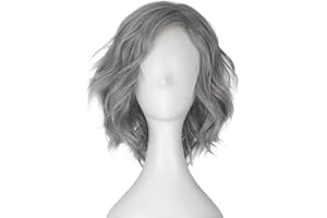 M MISS U HAIR Old Lady Gray Wig Silver Grey Grandma Wig Women Short Wavy Curl Halloween Cosplay Costume Wig