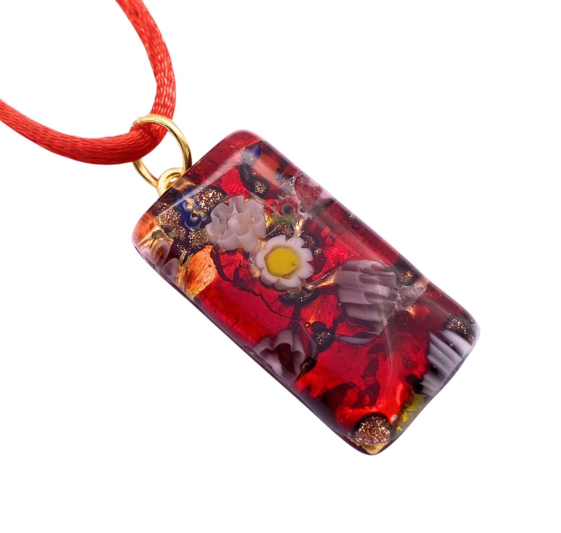Murano Glass Jewellery, Murano Glass Pendant, 3cm x 1.5cm on a Gold Leaf Base - Includes Gift Box & Certificate (Lisa)
