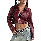 Verdusa Women's Motorcycle Leather Race Car Jacket Cropped Streetwear Lightweight Long Sleeve Outerwear